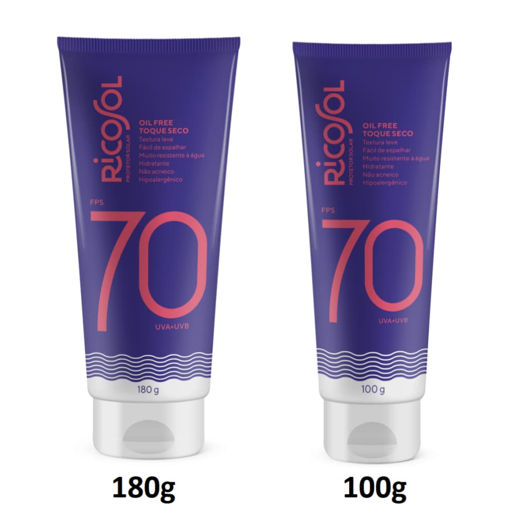 Ricosol Protetor Solar Coporal Toque Seco Oil-free FPS 70 Vegano 100g ou 180g