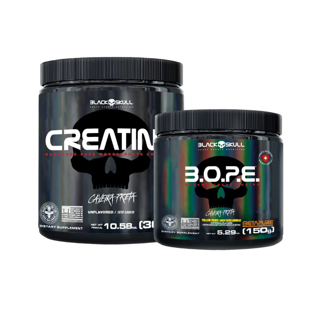 Kit Creatina 100% Pura Monohidratada 300g + Pré treino Bope 150g - Black Skull