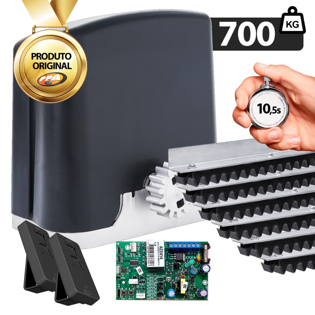 Kit Completo Motor Portão Residencial PPA Dz Rio 700Kg Z18 1/2hp + 6m Cremalheira