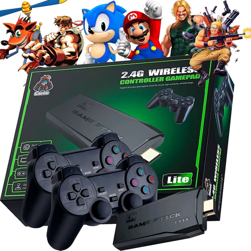 Videogame Retro Stick 4K 64gb 2 Controles Sem Fio Console Portatil Jogos Antigos