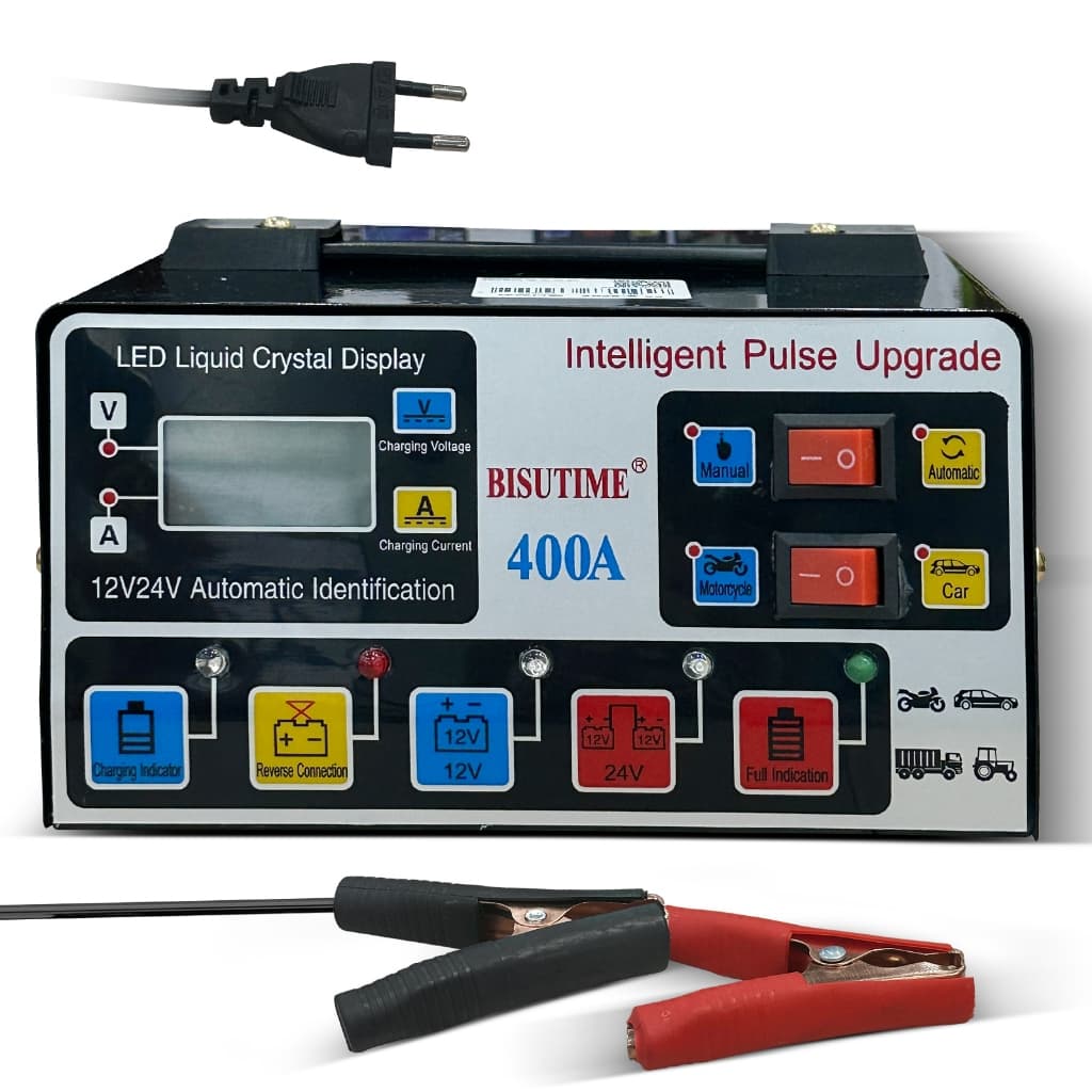 Carregador de Bateria 12V/24V 8A Inteligente com Reparo por Pulso e LCD