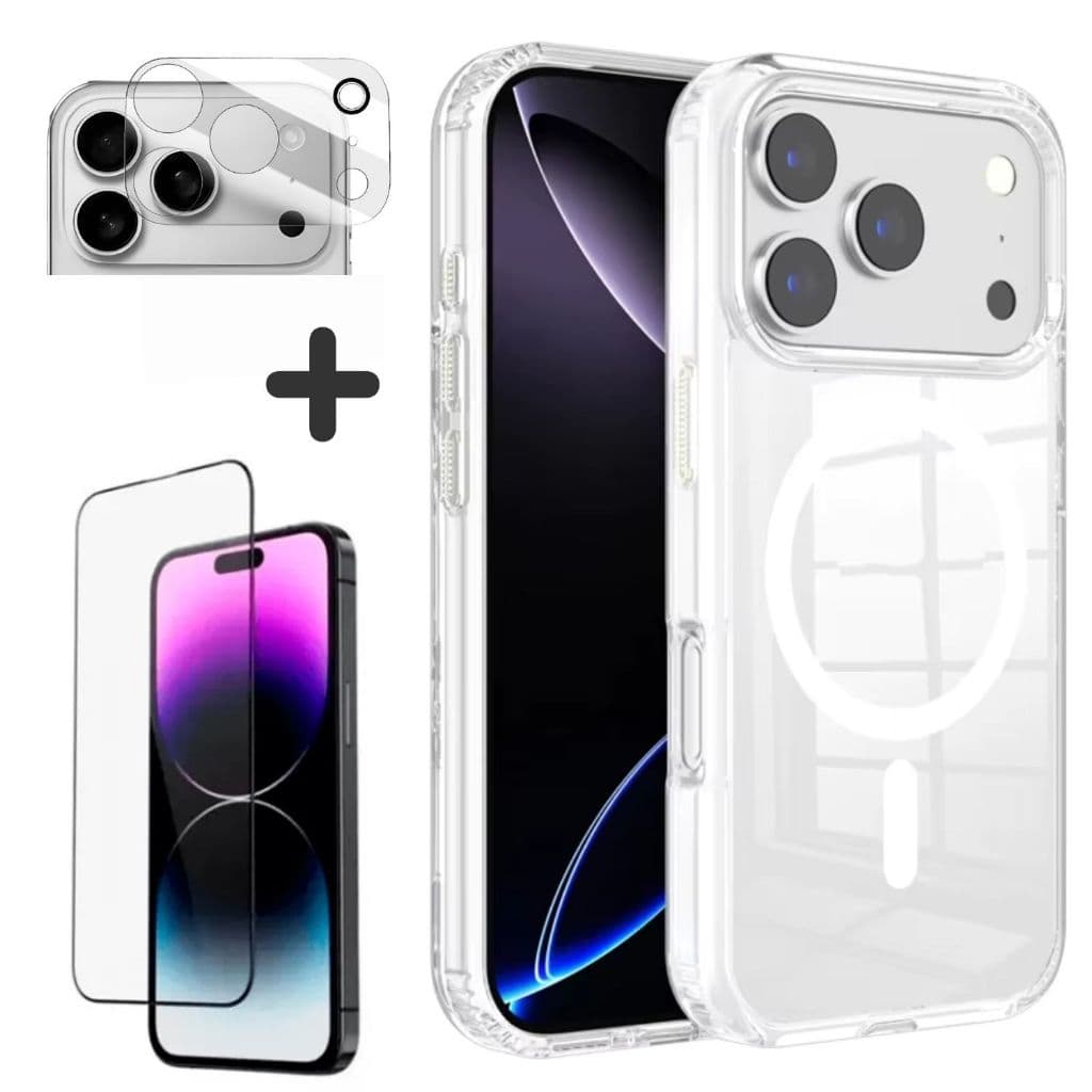 Capinha Capa Para IPhone 17 Pro Max + Película Tela + Película Câmera Case Magnética Magsafe Transpa