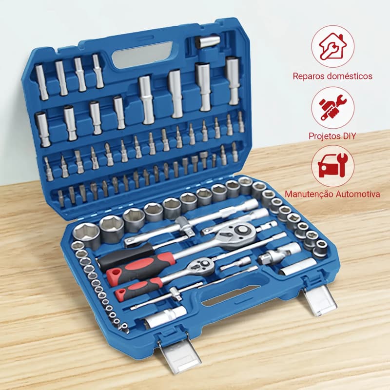 Kit Ferramentas 94 Peças Soquetes Catraca 1/2 1/4 Aço  Completo Automotivo