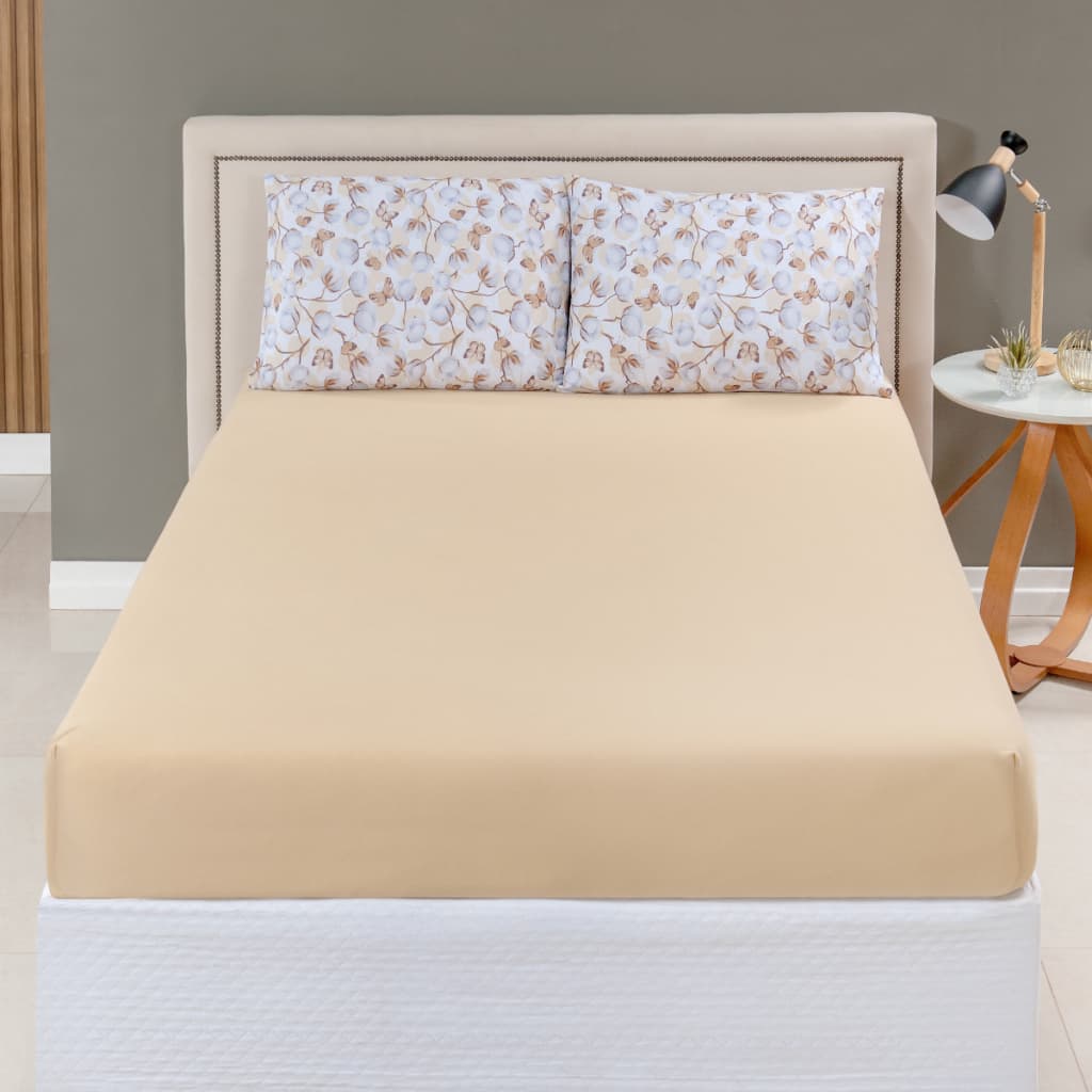 Jogo De Cama Lençol Liso Cama Solteiro Casal Queen King 3 Peças Malha + Fronhas Estampada Com Ziper