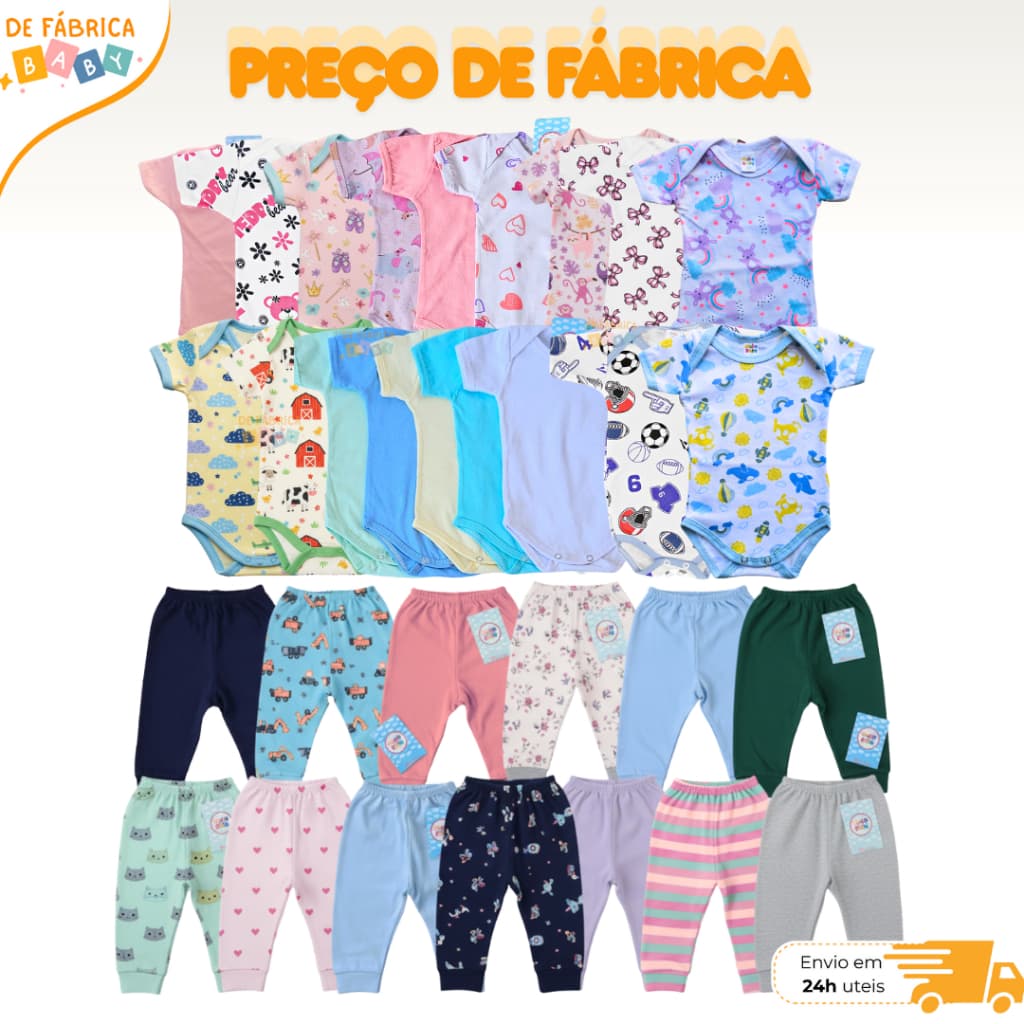 Kit 10 peças Enxoval Bebê Menino e Menina Body Calça Mijão