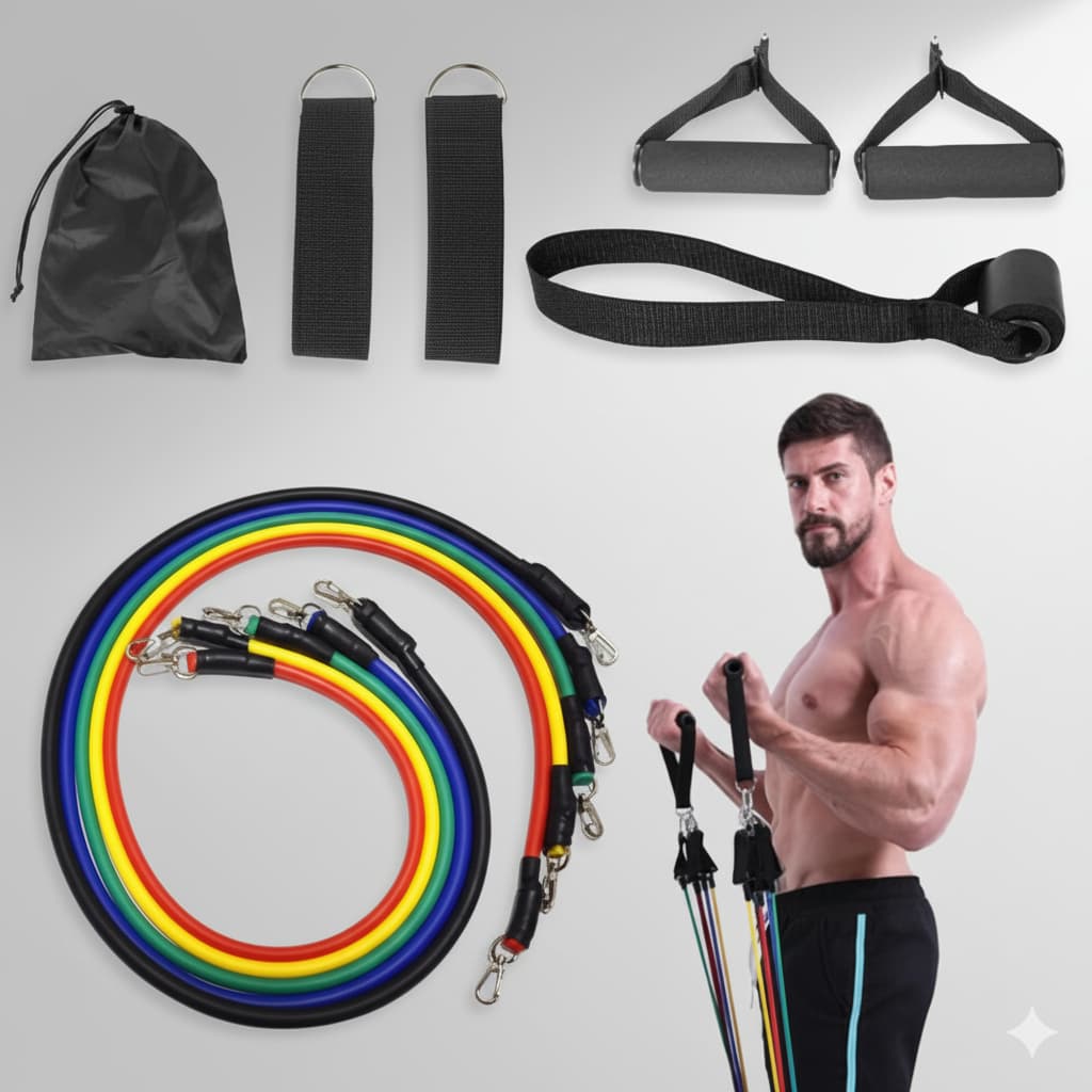 Kit Elasticos Extensores treino em Casa 5 Níveis de Resistência Acessórios Musculação Pilates Yoga