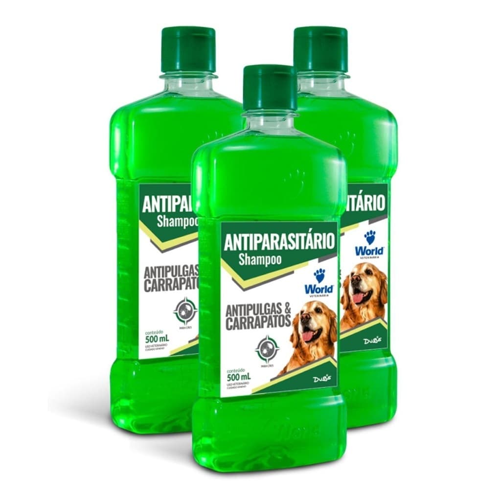 Kit 3 Shampoos Dug's Para Cães Antiparasitário, Contra Pulgas e Carrapatos 500 Ml