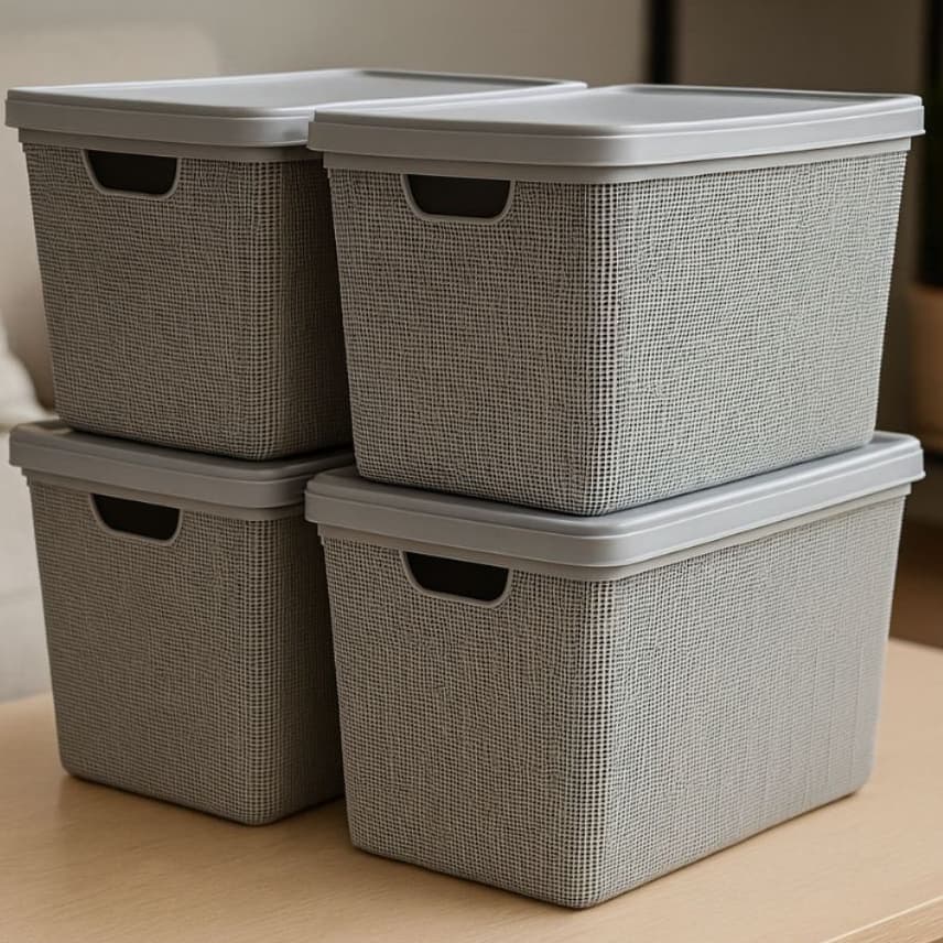 Conjunto 4 Caixas Organizadoras Grande 22 Litros Com Tampa Multiuso Jaguar Escritório Lavanderia Cozinha