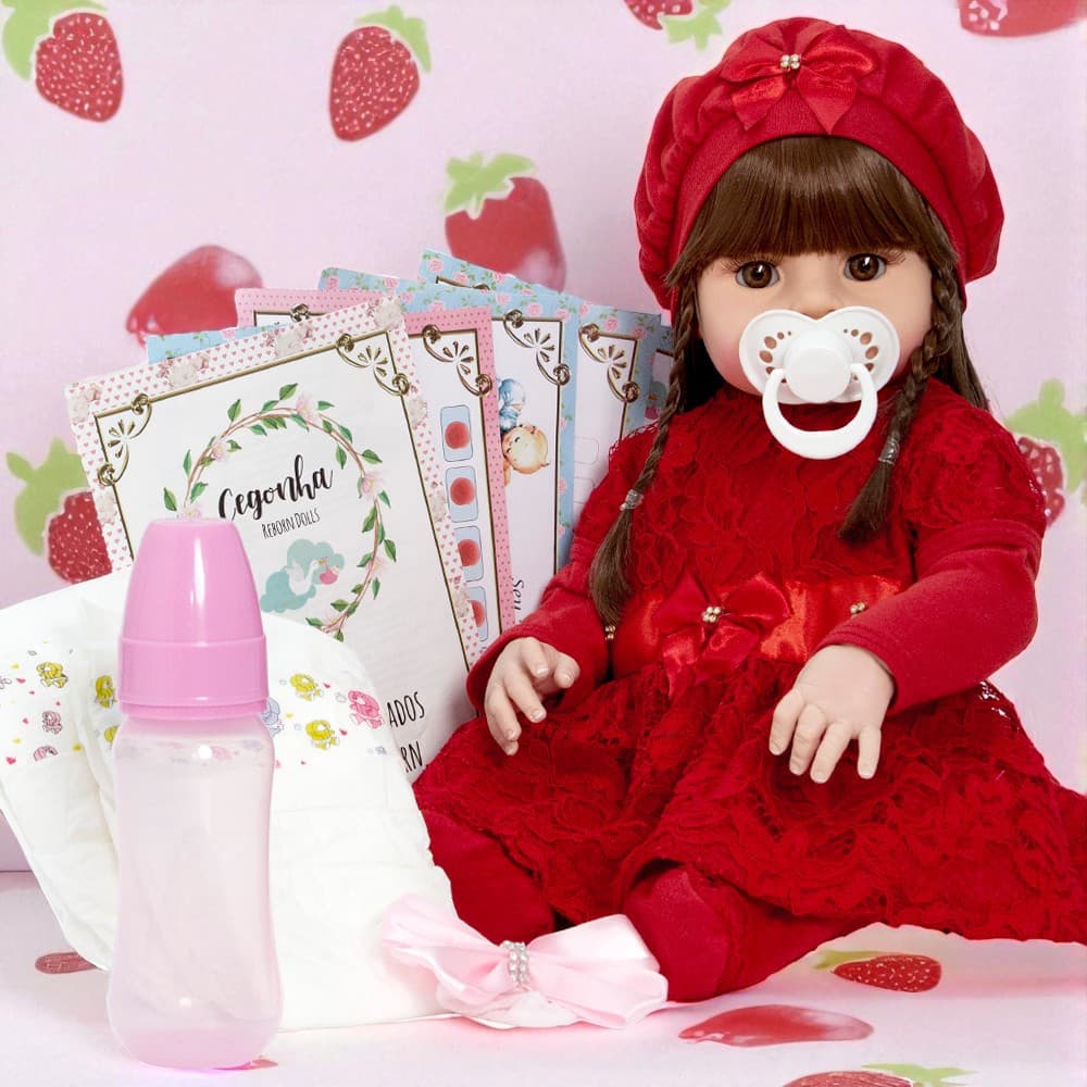 Boneca Bebê Reborn Menina 46cm Vinil Siliconado Realista Pode Dar Banho Kit Completo Acessórios Recém-Nascida Articulada