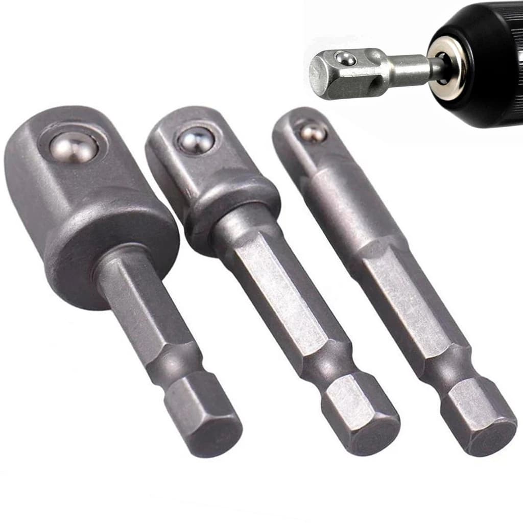 Kit 3 Adaptadores para Parafusadeira/Furadeira  Soquetes 1/4", 3/8" e 1/2"