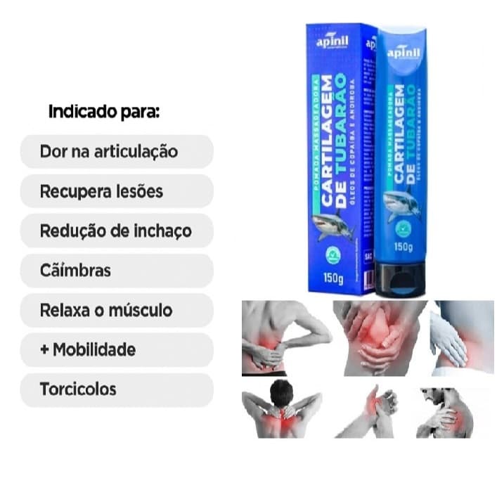 Pomada Massageadora Cartilagem de Tubarão Dor Coluna Joelho Articulações Alívio Muscular Circulação