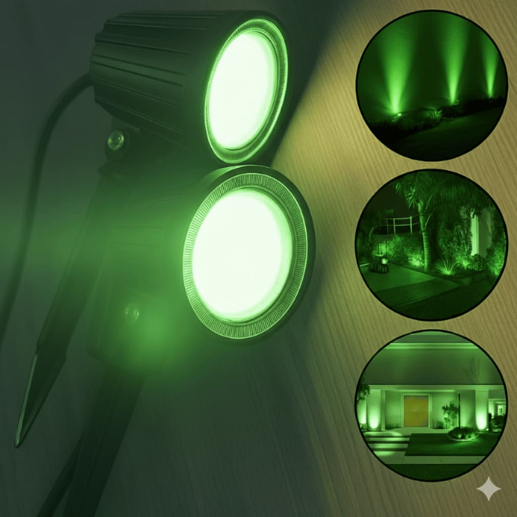 Kit 2 Luminária Espeto Jardim Cob Led 5w Ip65 Aaatop Bivolt Verde Paisagismo Quintal Área Externa
