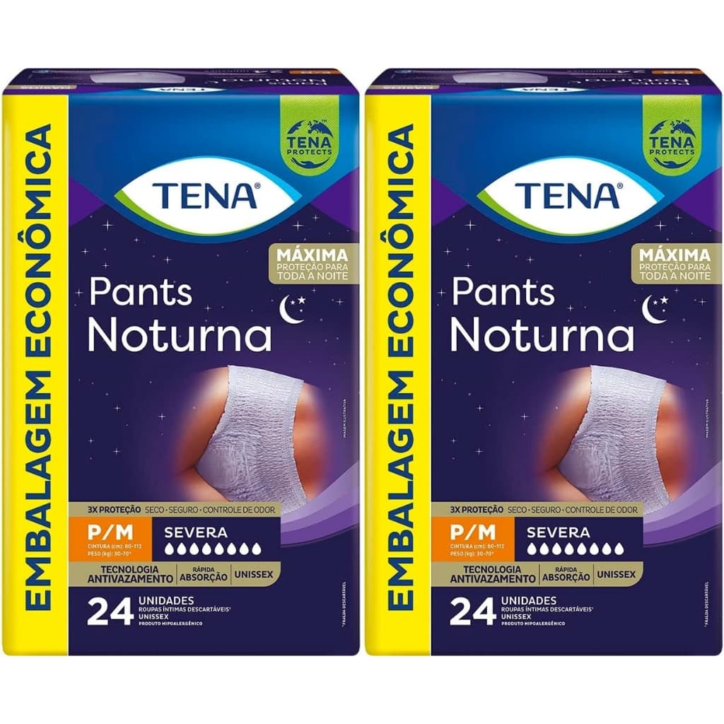 Kit 2ptes TENA PANTS NOTURNA P/M 24un cada - Total 48un