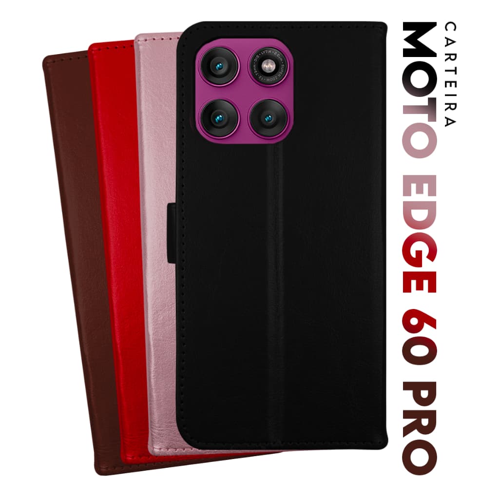 Capa Case Capinha Carteira Flip Cover Couro Sintético PRETA Para Motorola Moto Edge 60 pro 5G XT2507 6.7 Cell in Power25