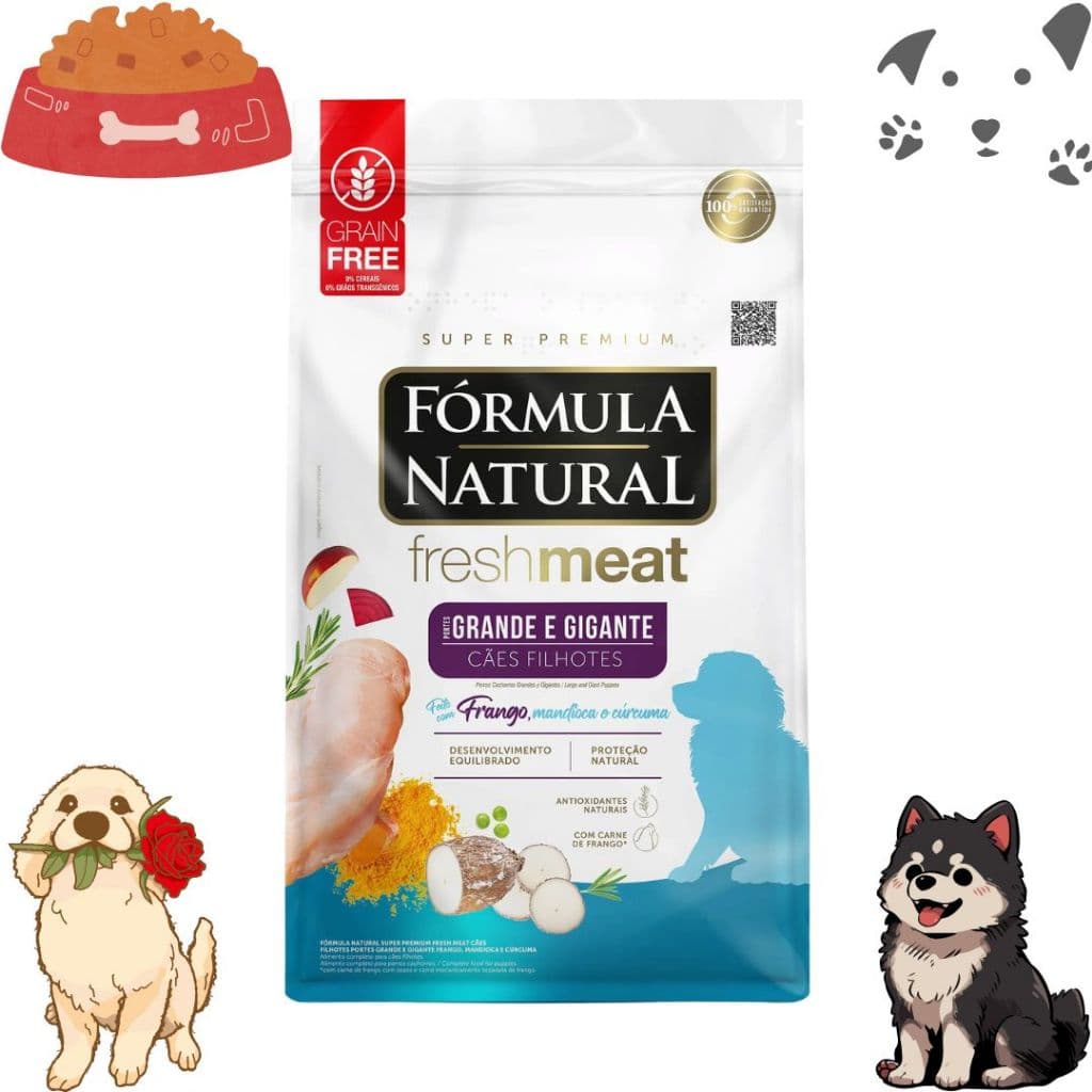 Ração Para Cachorros Filhotes Grandes Fresh Meat Frango 12Kg Formula Natural
