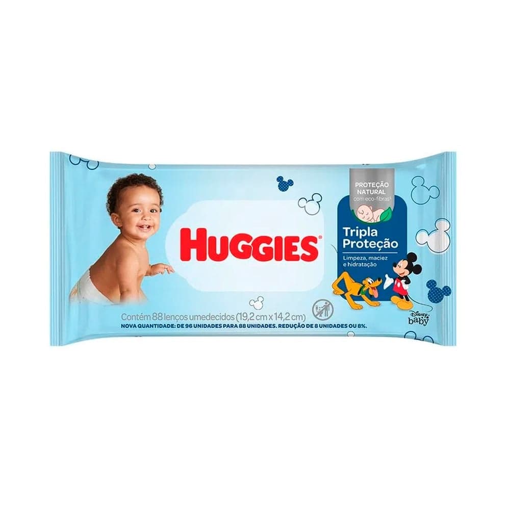Toalhas Umedecidas Huggies Tripla Proteção com 88 Unidades