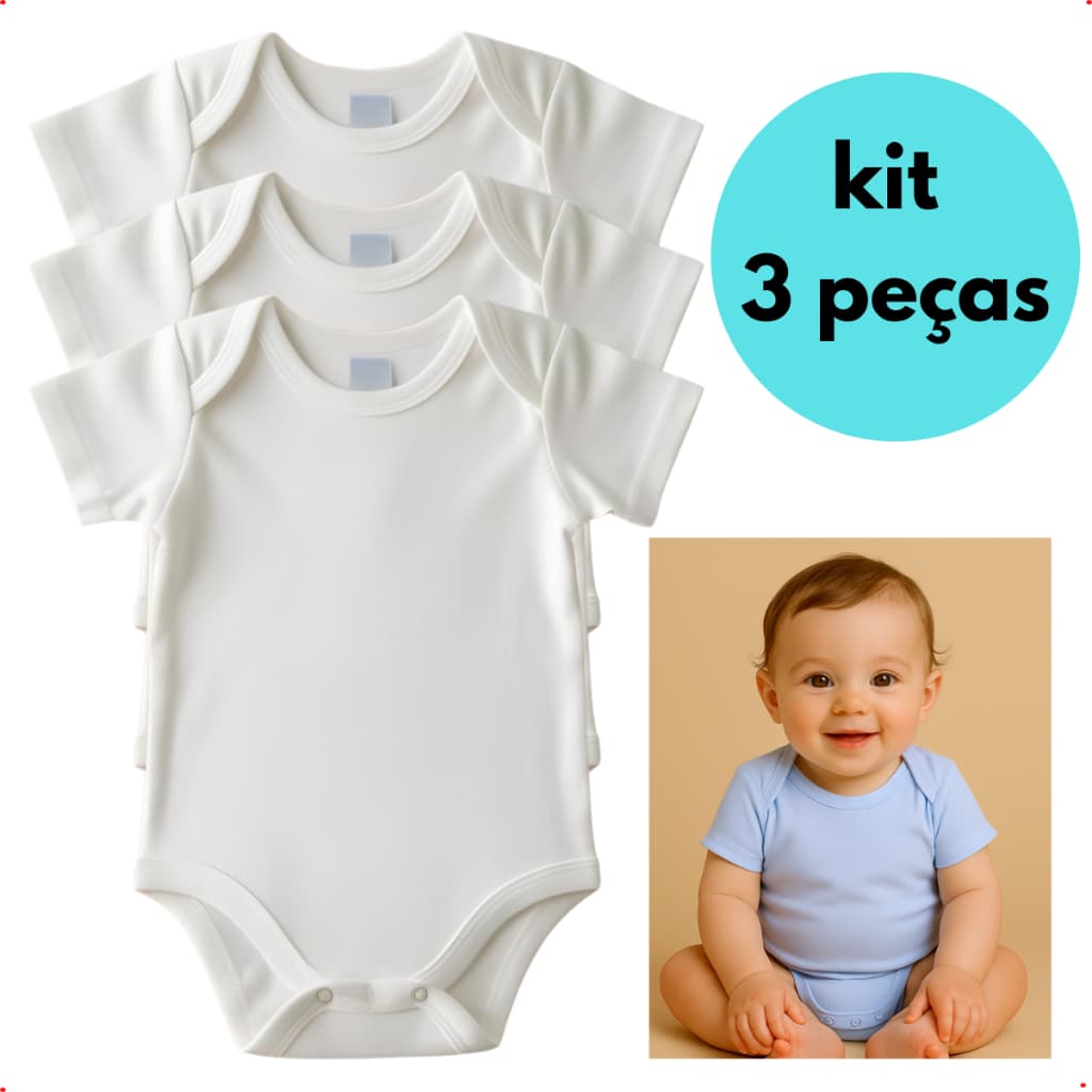 Kit Body Bebê Branco Liso 100% algodão enxoval do bebê maternidade- kit 3 unidades