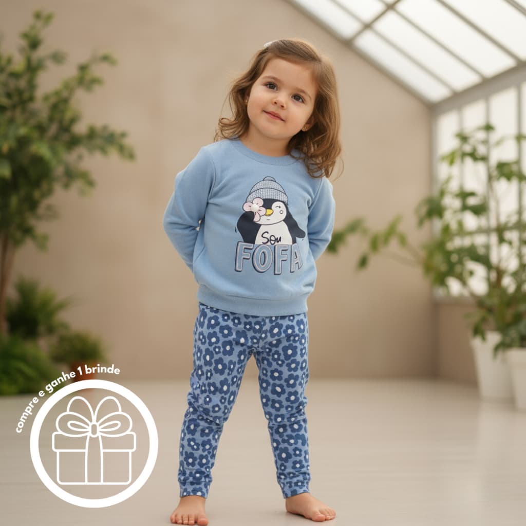 Conjunto Inverno Moletom Menina Infantil Feminino Fofa Blusa Moletom Calça Molecotton Peluciada