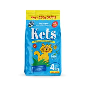 Areia Sanitária Kets para Gatos 4kg + 250g Grátis –Antiodor e Prática