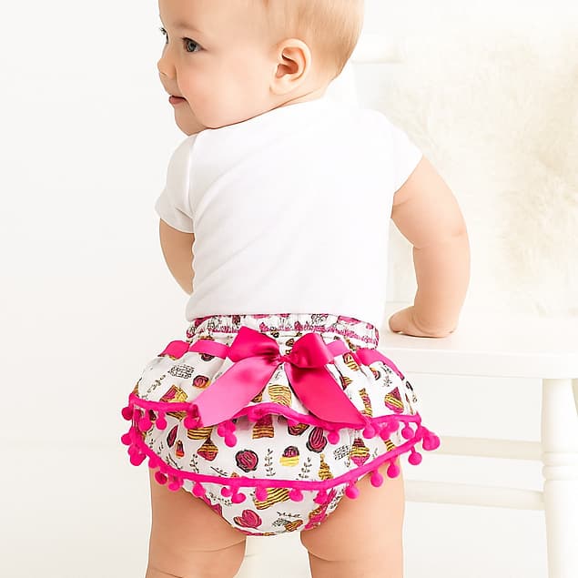 Kit 3 Calcinha Bunda Rica Infantil Menina Frufru Babado Pompom Tapa Fralda