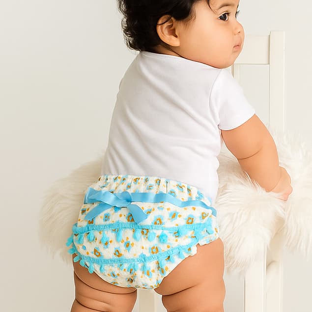Kit 2 Calcinha Infantil Babado Pompom Bunda Rica Tapa Fralda Enxoval