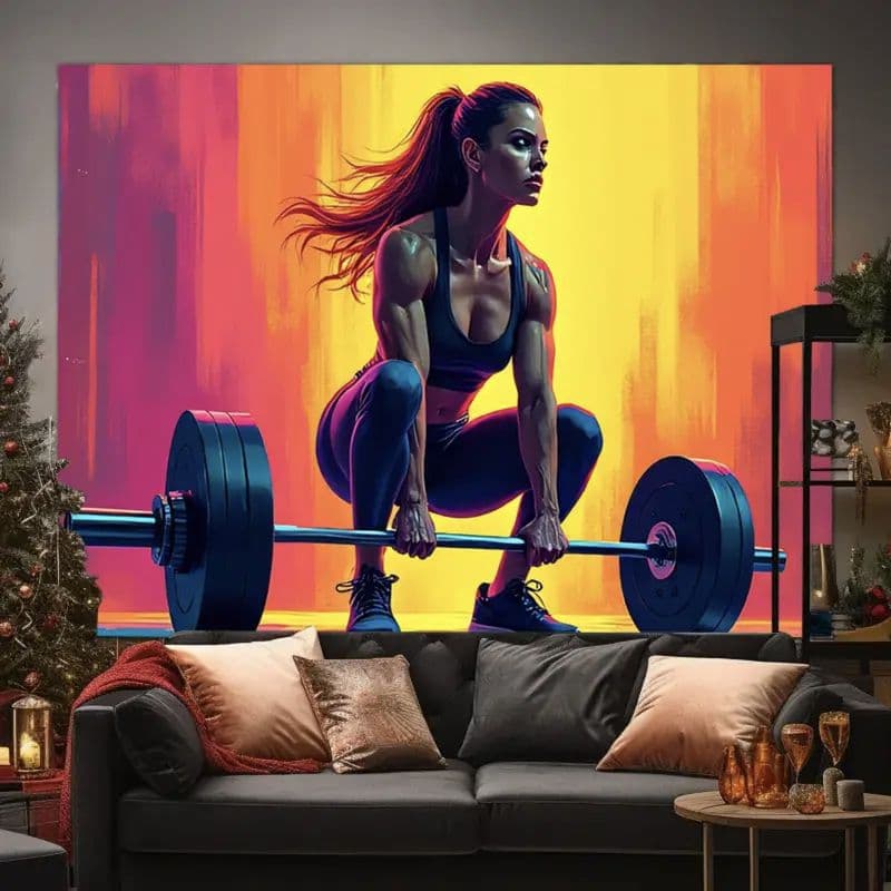 Quadro Decorativo academia pesos halteres colorido exercícios funcional