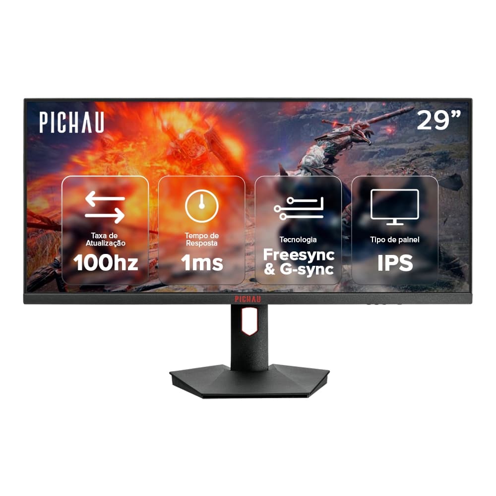 Monitor Gamer Pichau Nexus S29, 29 Pol, IPS, Ultrawide, WFHD, 1ms, 100Hz, HDMI/DP, PG-NXS29-BL02