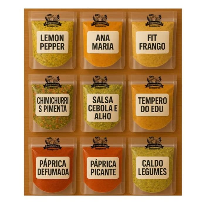 Temperos E Especiarias Com Kit 15 temperos  (50 gramas cada) Em Embalagens Zip Lock Total (750 gramas)