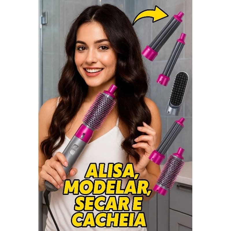 ✨ Secadora de Cabelo 5 em 1 – Escova Modeladora, Secador e Estilo Profissional ✨