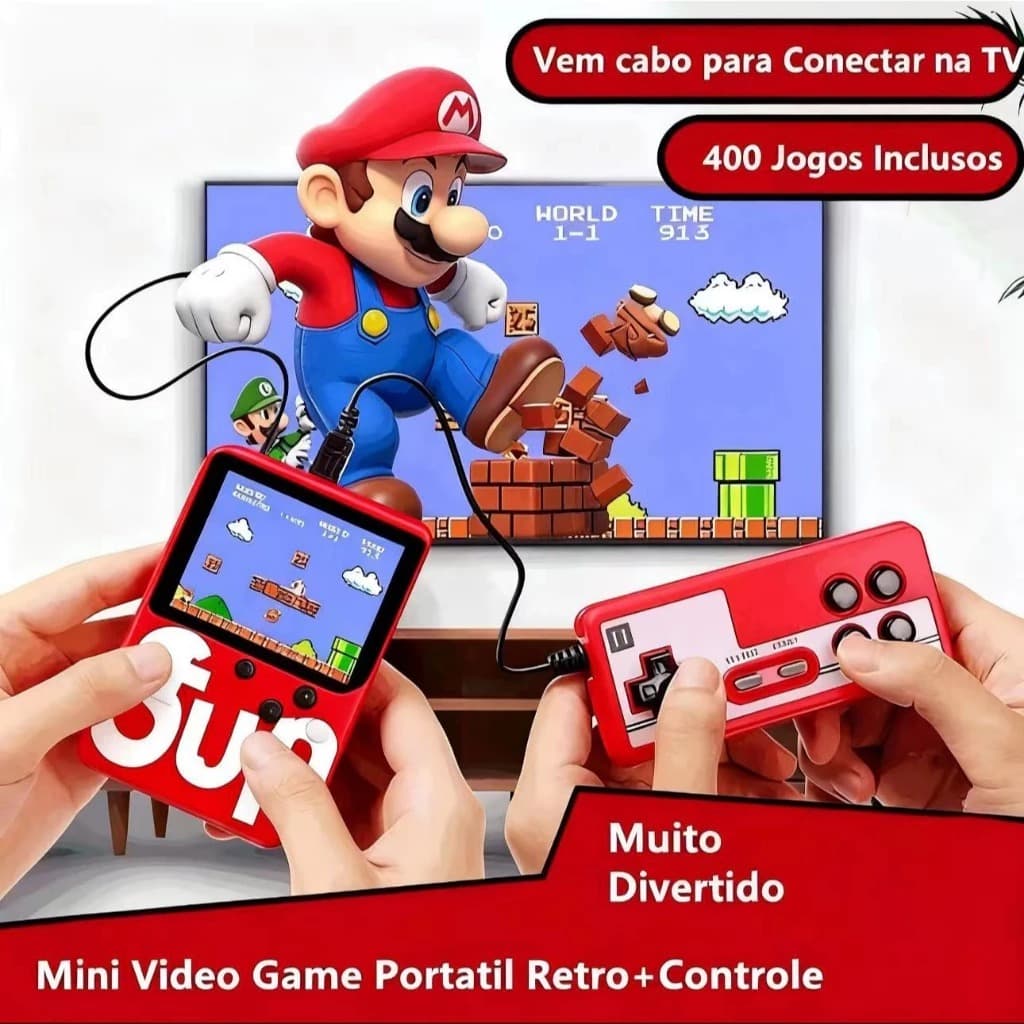 Mini Nintendo videogame portátil 400 jogos super retro clássico jogo antigo dos anos 1980 com controle para 2 pessoas