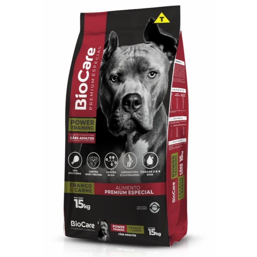 Ração Biocare Power Training para Cães Adultos Sabor Frango e Carne 15kg