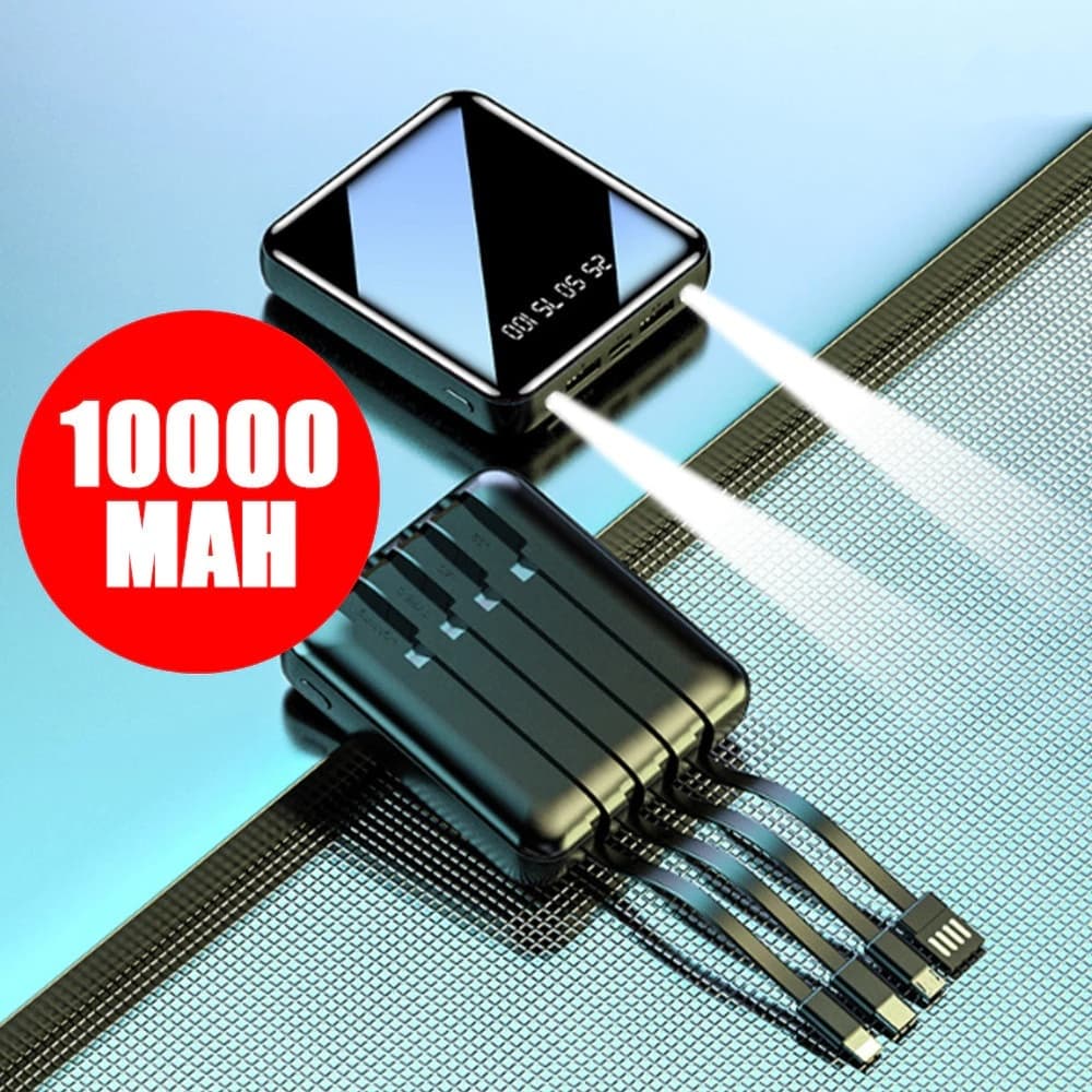 Carregador Portátil 10000mah com 4 cables de carga rápida Banco de energía digital LED Moby