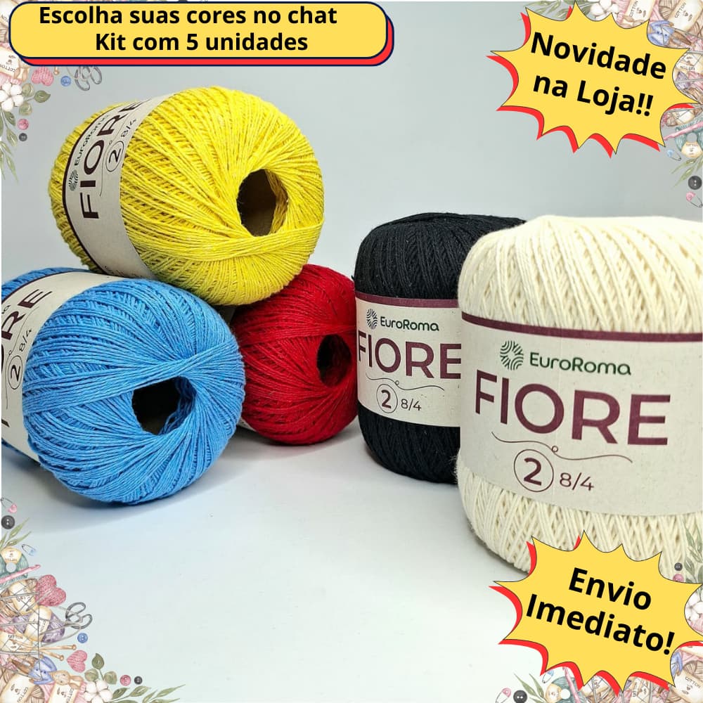 Kit 5 Barbante Fiore Euroroma N°2 500m Similar ao Fio Anne fina para Tricô Crochê e Roupa