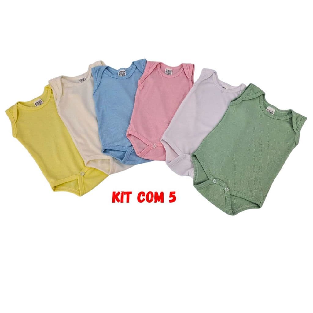 Body Bebê Regata Malha Canelada Menino Menina Neutro- KIT COM 5 -FABRICAÇÃO PRÓPRIA