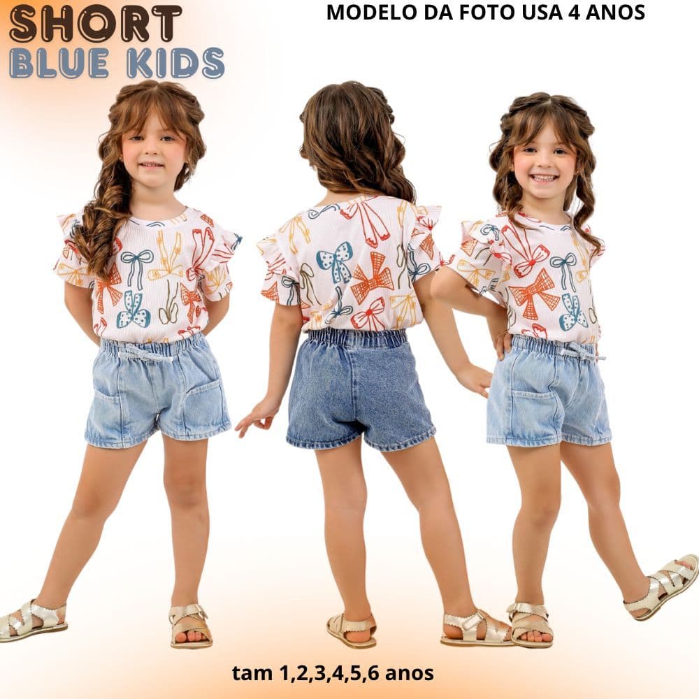 Short Jeans Menina Infantil Bebê Confortavel Com Bolsos, 01, 02, 03, 04, 05, 06 Anos