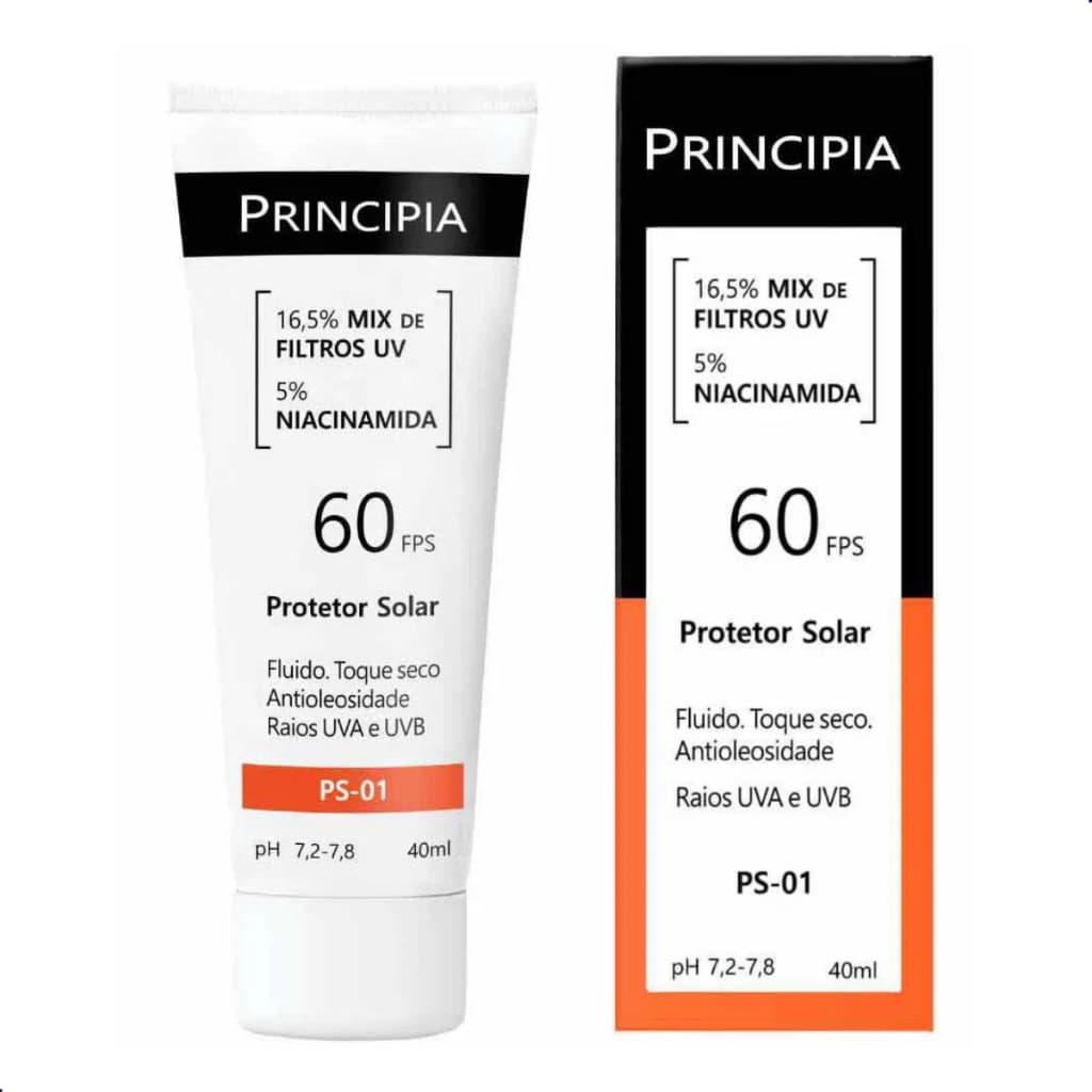 Protetor Solar Ps-01 Principia Fps 60 Toque Seco C/ Nf - E.v UVA UVB Controle Oleosidade Facial Leve