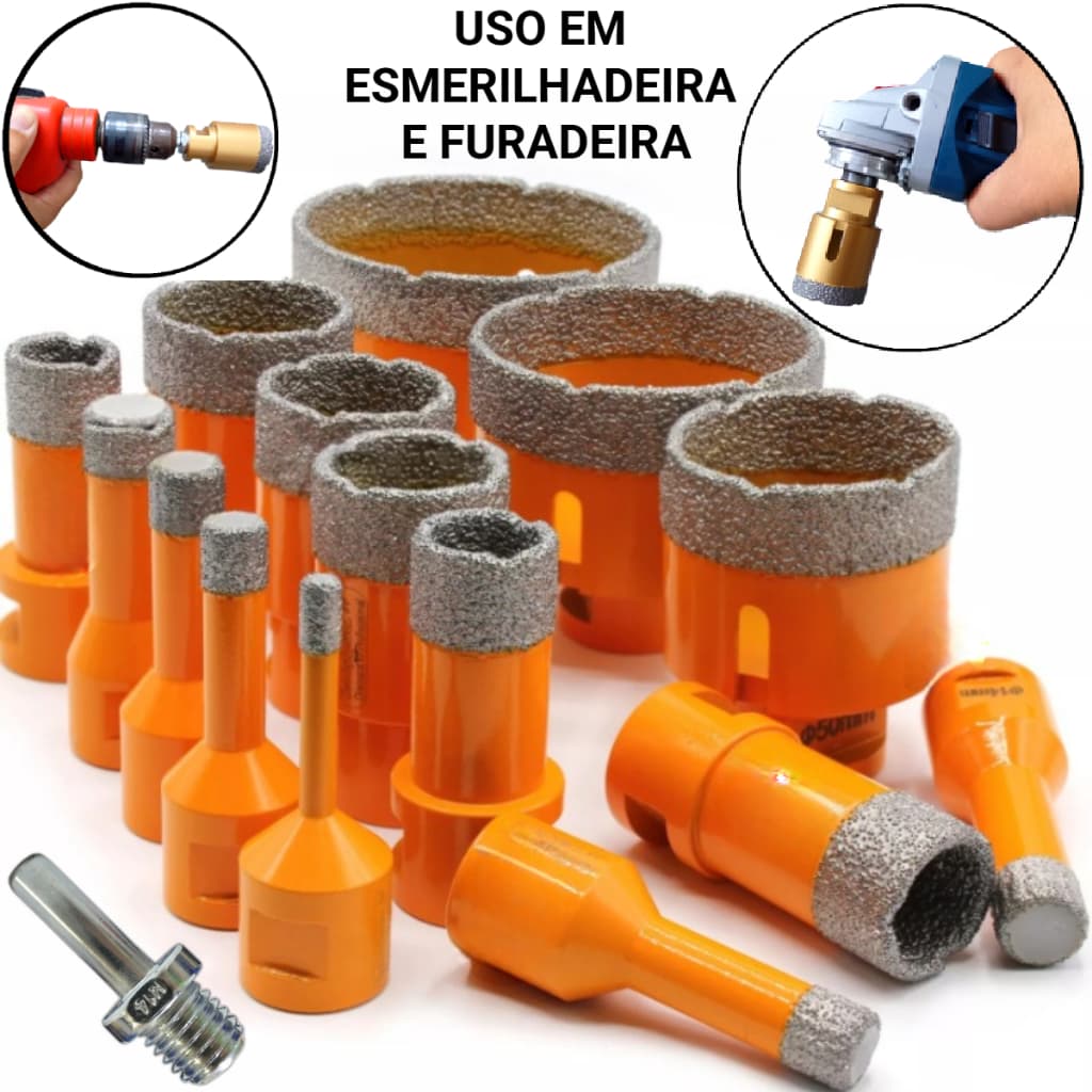 Broca Diamantada Fura Porcelanato Vidro 6mm 8mm 10mm 12mm 20mm 25mm 30mm 32mm 35mm 40mm 50mm 60mm