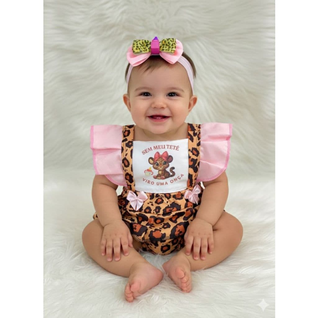Romper onça oncinha meu tete bebe menina tematico mesversario