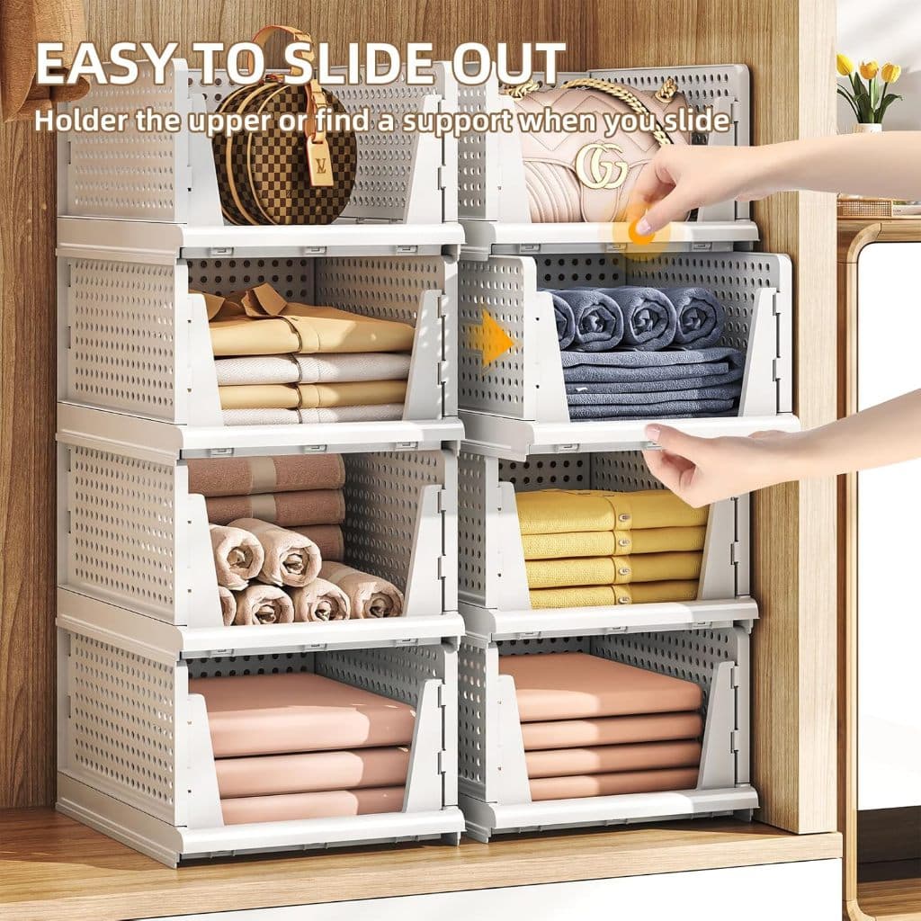 Organizador Plástico Multiuso, Dobrável e Empilhável para Cozinha, Lavanderia, Banheiro, Casa, Guardar Roupas, Comida