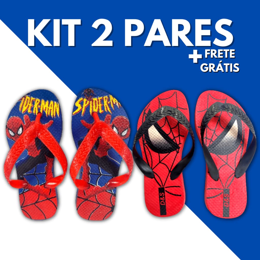 Kit 2 Pares Chinelo Sandalia Masculino Infantil Calçado Menino Antiderrapante Confortável Macio Estampas Super Heróis