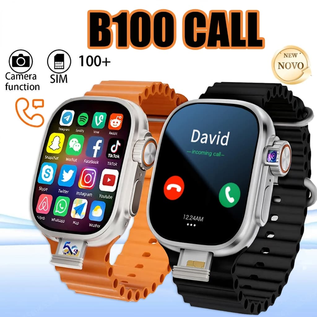 【5G SIM Card 12+ 64GB】Smartwatch 5G+ B100 CALL AI com Chip, Câmera WIFi e Bluetooth Relógio Inteligente NFC+GPS
