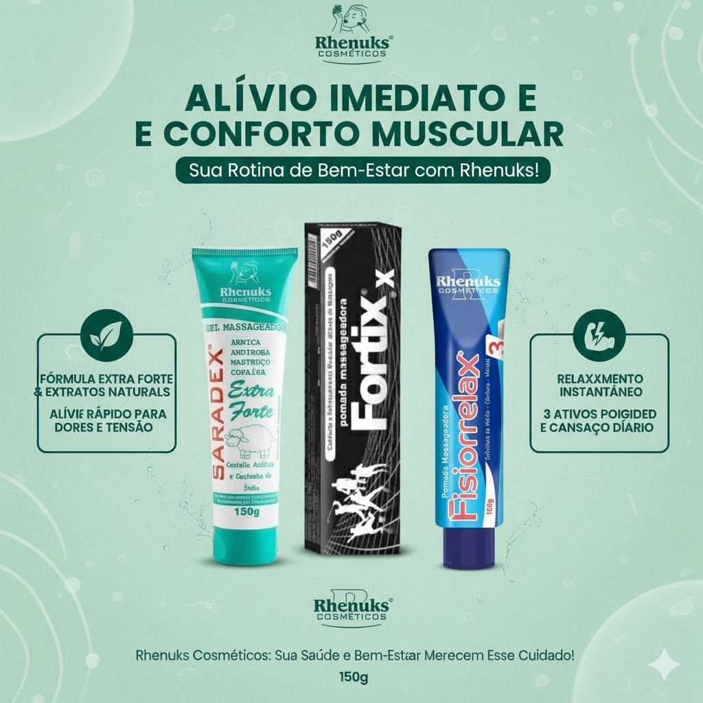 POMADA MASSAGEADRA MENTOL FISIORRELAX-SARADEX-FORTIX 150g -ALÍVIO IMEDIATO PAORA DORES MUSCULARES-RHENUKS