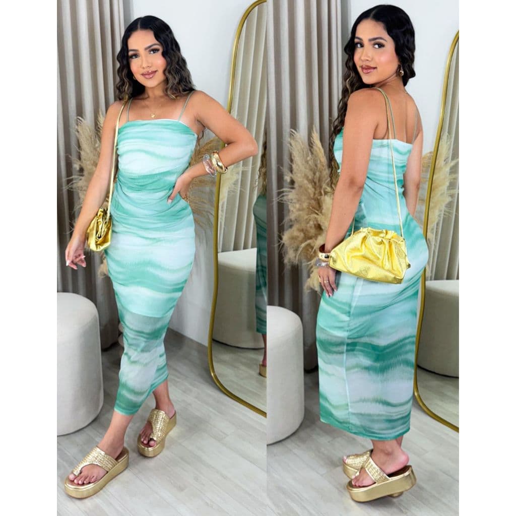 Vestido Feminino Mídi Tule Estampado Forrado Com Bojo Tamanho Único