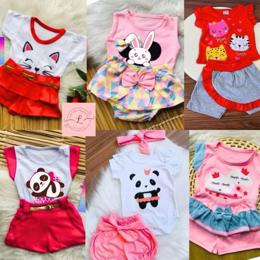 kit 12 peças de roupa para bebê menina blogueirinha (6 CONJUNTO MENINA) roupa infantil feminina