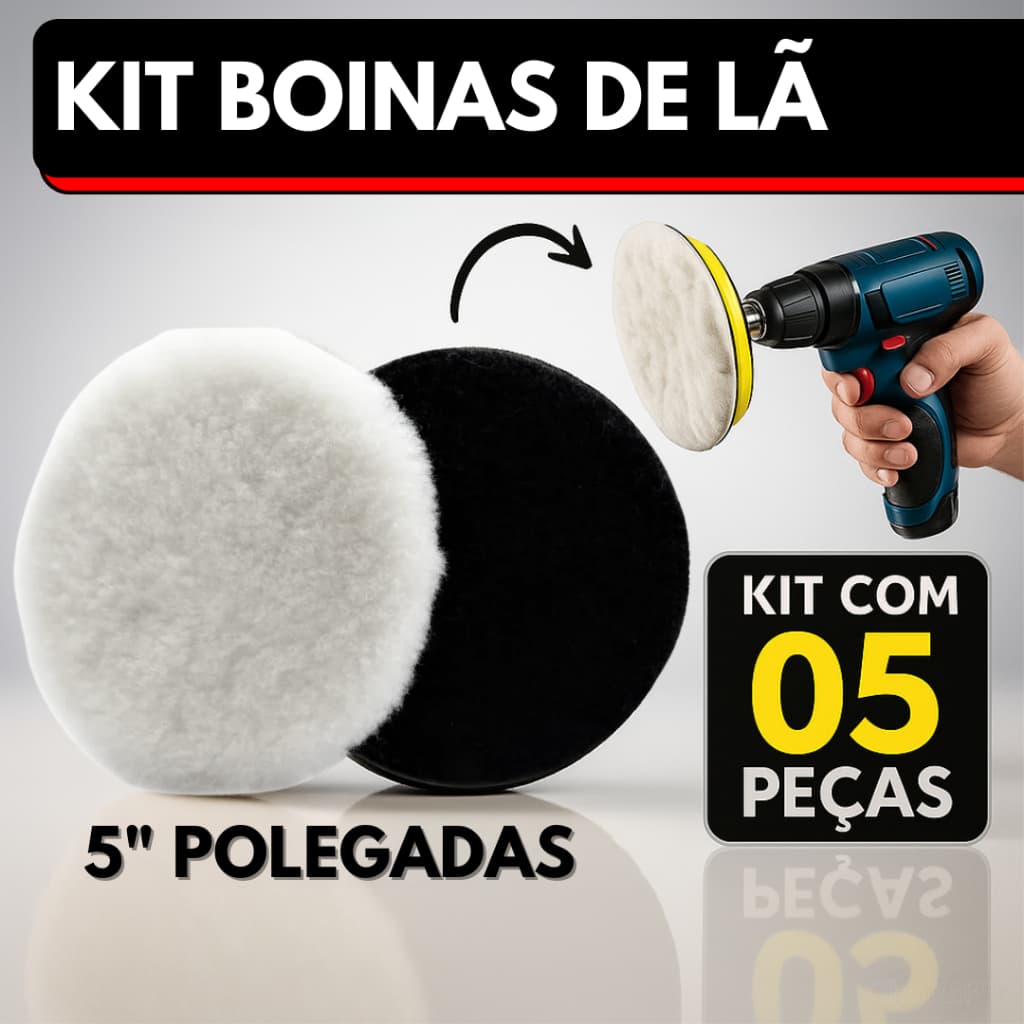 Kit Boina de Lã Polimento 125mm 5 Polegadas Automotivo Suporte com Velcro Para Politriz Parafusadeira e Furadeira