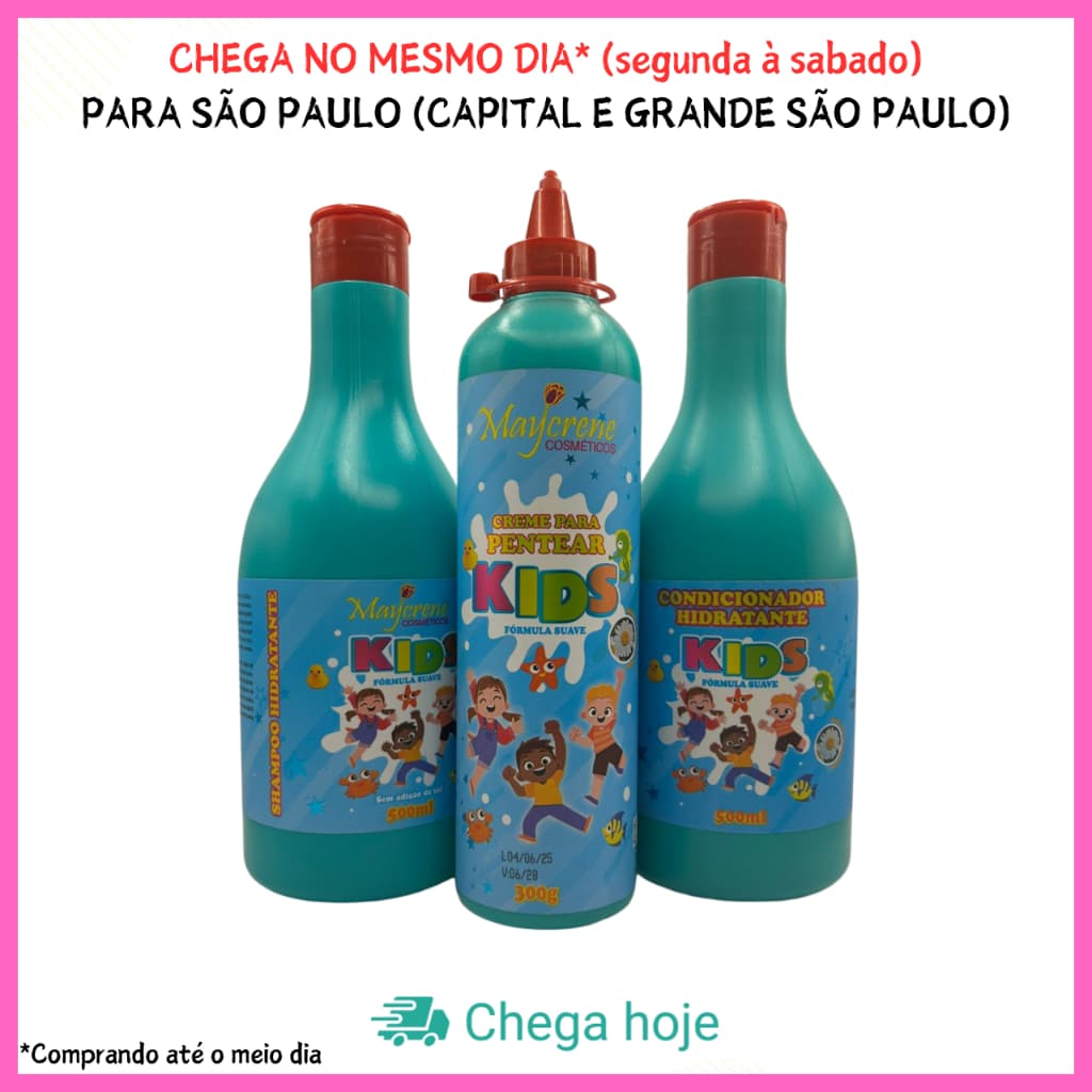 Kit Kids Hidratante Maycrene – Shampoo Condicionador Creme Pentear Azul