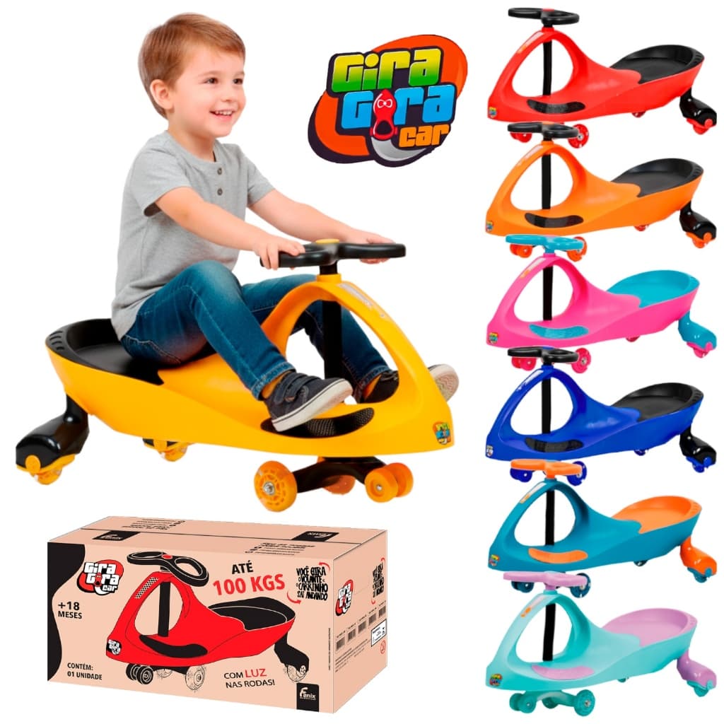 Carrinho Gira Gira Car Infantil Rolimã Luz Led Nas Rodas Plasmacar Suporta Até 100 Kg - Fênix