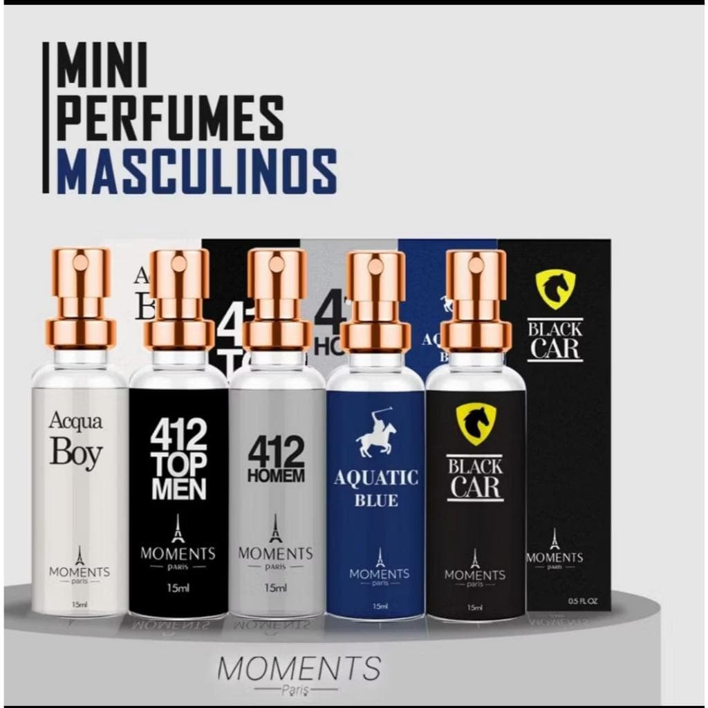MOMENTS PARIS MINI PERFUME DE BOLSO MASCULINO 15ml ESSÊNCIAS INSPIRAÇÃO DOS IMPORTADOS ALTA FIXAÇÃO