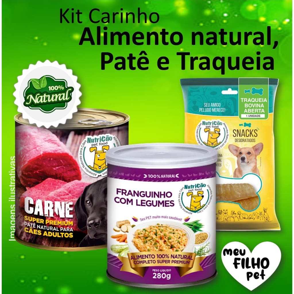 Kit Ração Úmida Alimento Natural Traqueia Bovina par Cachorro Brinquedo Interativo Max Bem Estar Pet