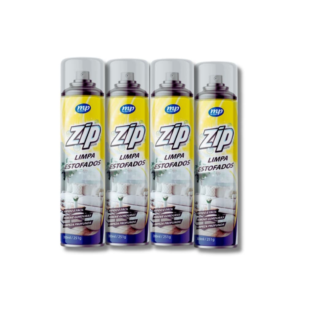 Kit 4 Limpa Estofado Zip Spray 300ml – Remove Sujeira Sofá, Carro, Estofados e Colchão